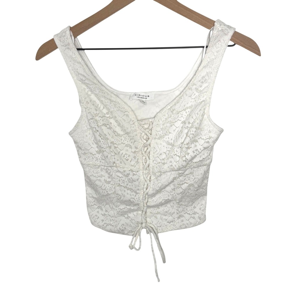 Floral Lace Tank‎ Top Womens Small White Crop Corset Dainty Fairy Coquette Boho